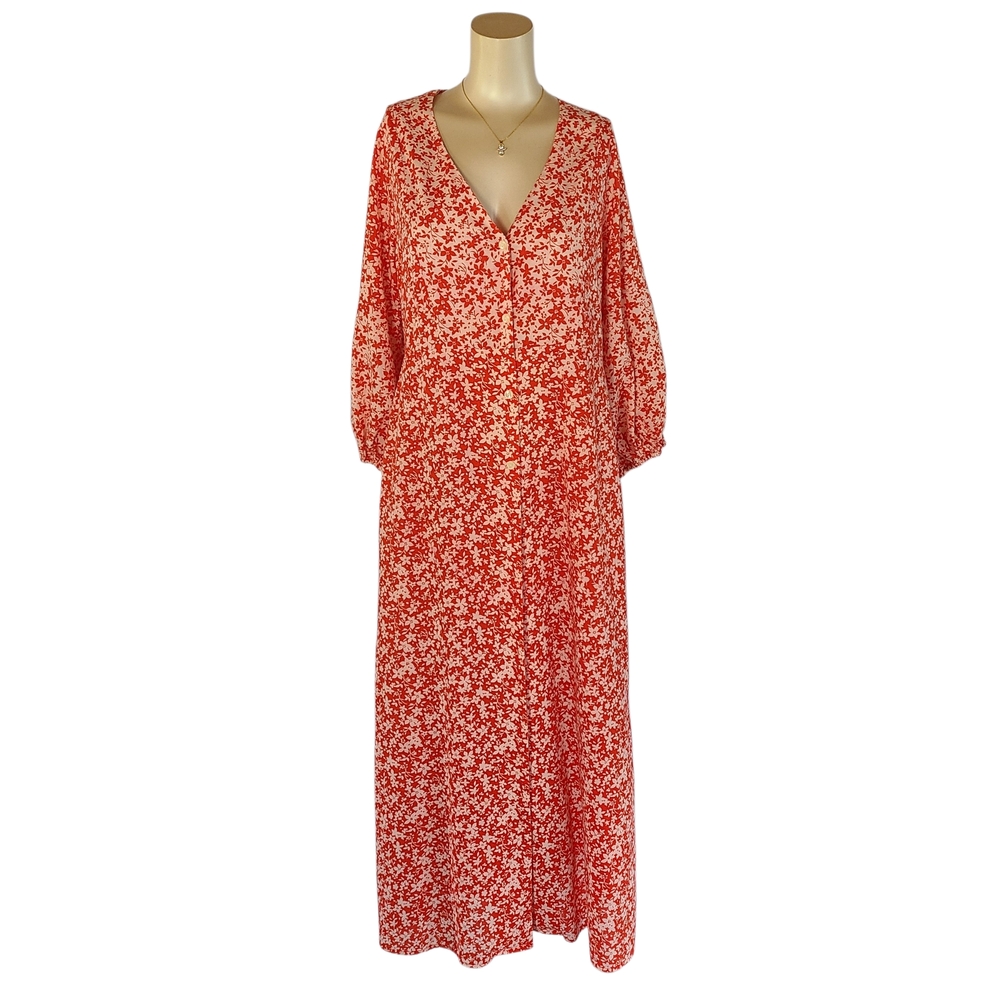 The Nines by HATCH Red Floral V-Neck Maxi Dress